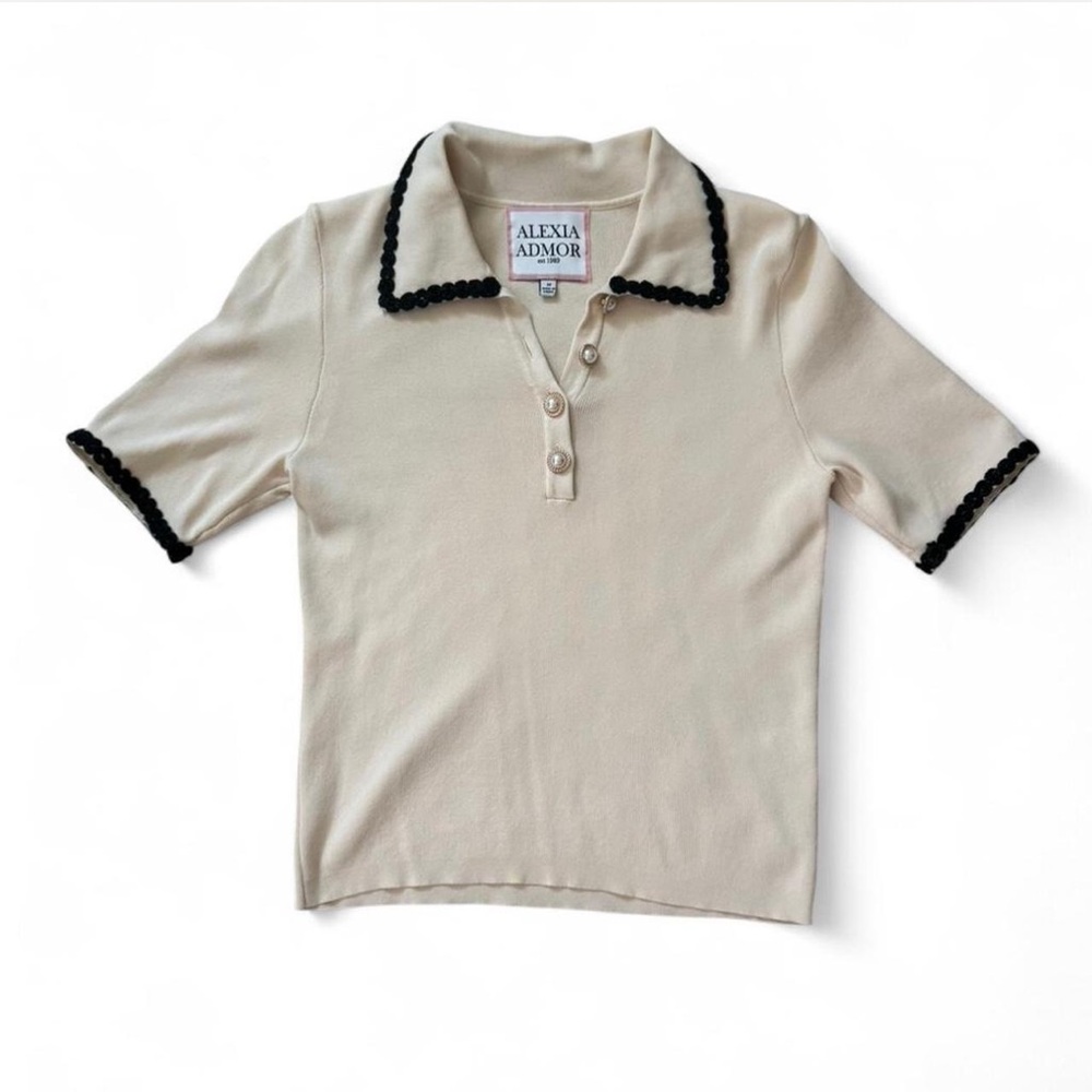 ALEXIA ADMOR‎ Cream Top with Black Trim